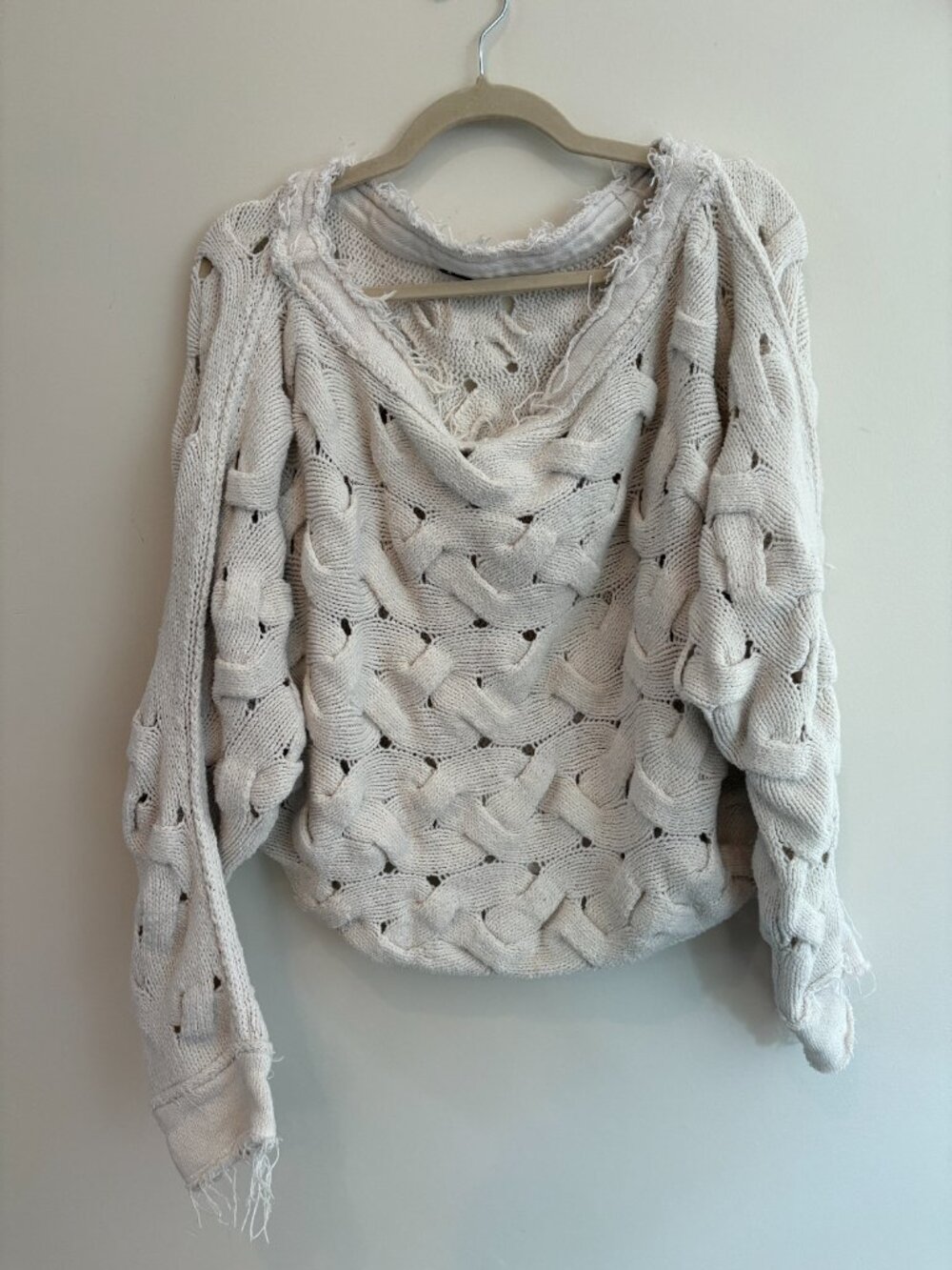 Free People Desert Sands Cable Pullover in Ivory Size Medium Knit - Picture 3 of 3